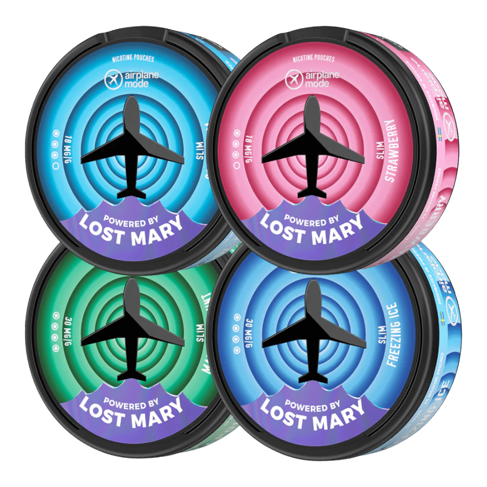 AirPlane Mode Nicotine Pouches - By Lost Mary Cool Storm 9mg available from the online vape shop Vape Town UK