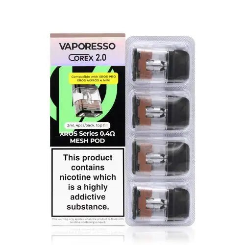 Vaporesso XROS COREX 2.0 Replacement Pods 4 Pack 0.4 Ohm COREX 2.0 Mesh available from the online vape shop Vape Town UK