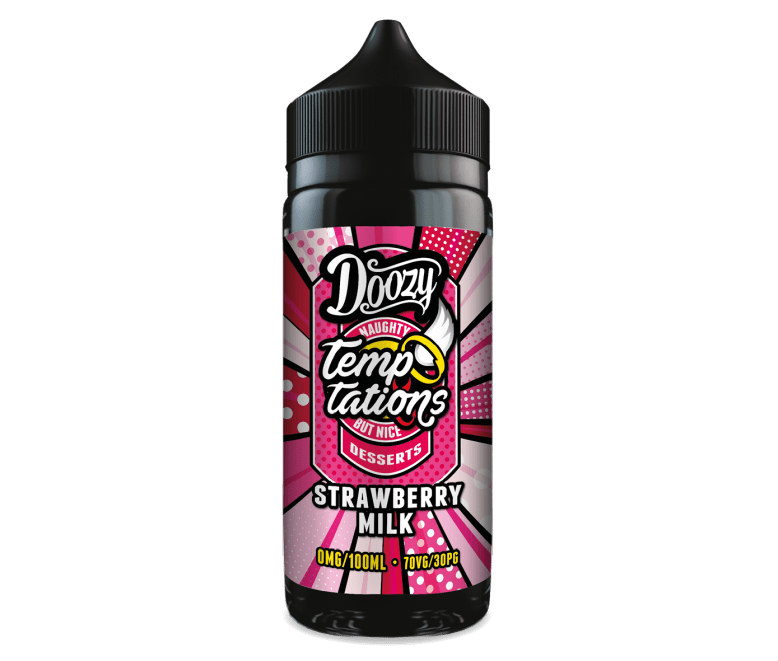 Doozy Vape Co Temptations Strawberry Milk 100ml available from the online vape shop Vape Town UK